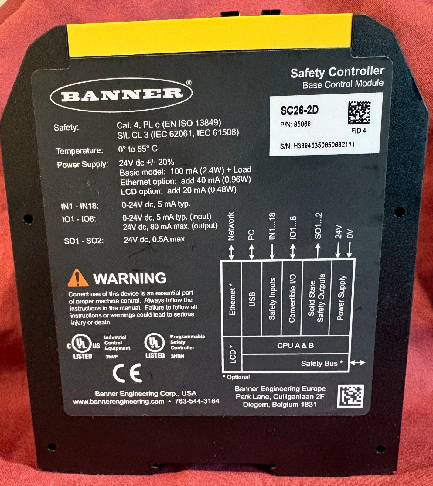 BANNER SC26-2D SAFETY CONTROLLER NON EXPANDABLE 26 INPUT PN: 85066 LCD DISPLAY