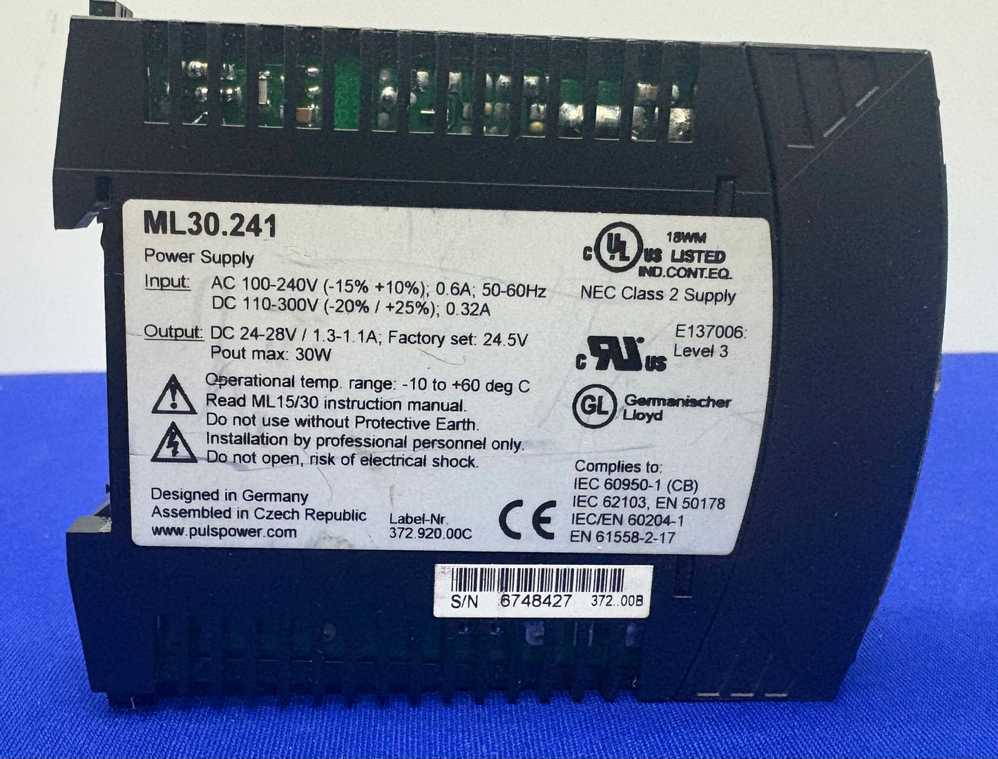 FUENTE DE ALIMENTACIÓN PULS MINILINE ML30 ML30.241 FUENTE DE ALIMENTACIÓN AC/DC PARA CARRIL DIN 24 V 30 W 