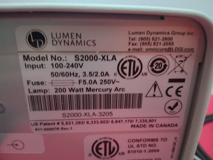 OMNICURE S2000-XLA UV CURE WITH BIFURCATED LIGHT GUIDE AND FOOT PEDAL 276 HOURS