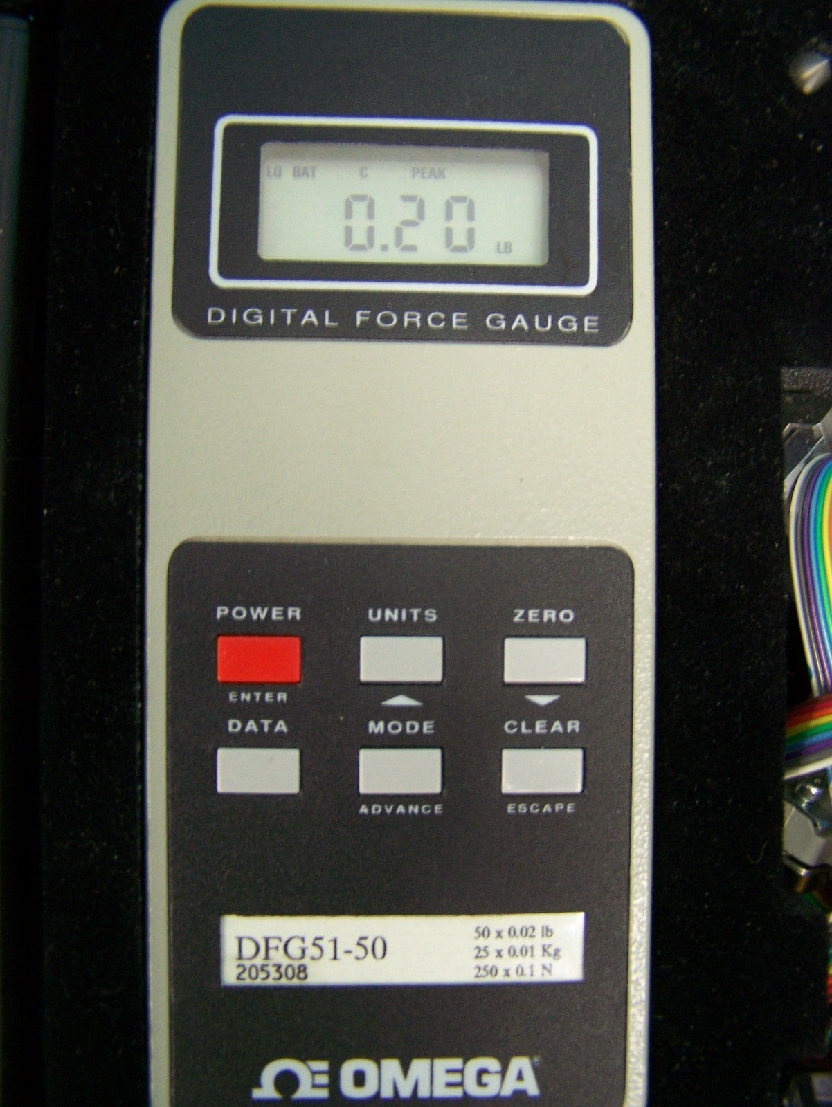 OMEGA DFG51 DIGITAL FORCE GAGE W/CASE 50LB RANGE RS232 ANALOG (NO POWER CORD)