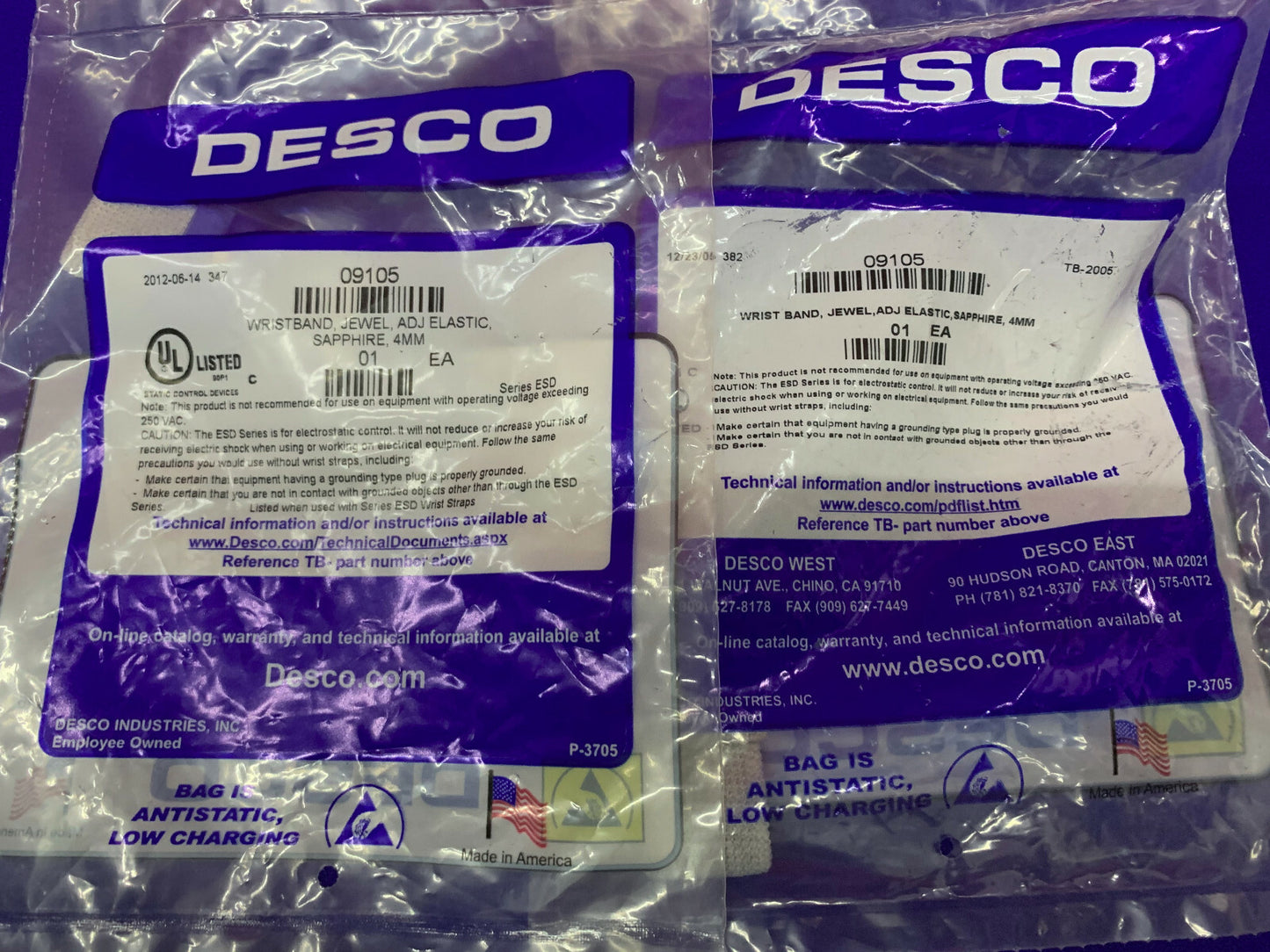 QTY 5 - DESCO 09105 WRIST STRAPS / WRISTBANDS