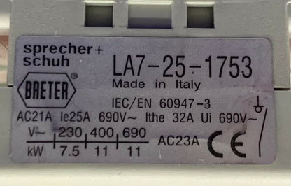 Sprecher Schuh LA7-25-1753 Disconnect Switch met zwarte AAN/UIT-schakelaar