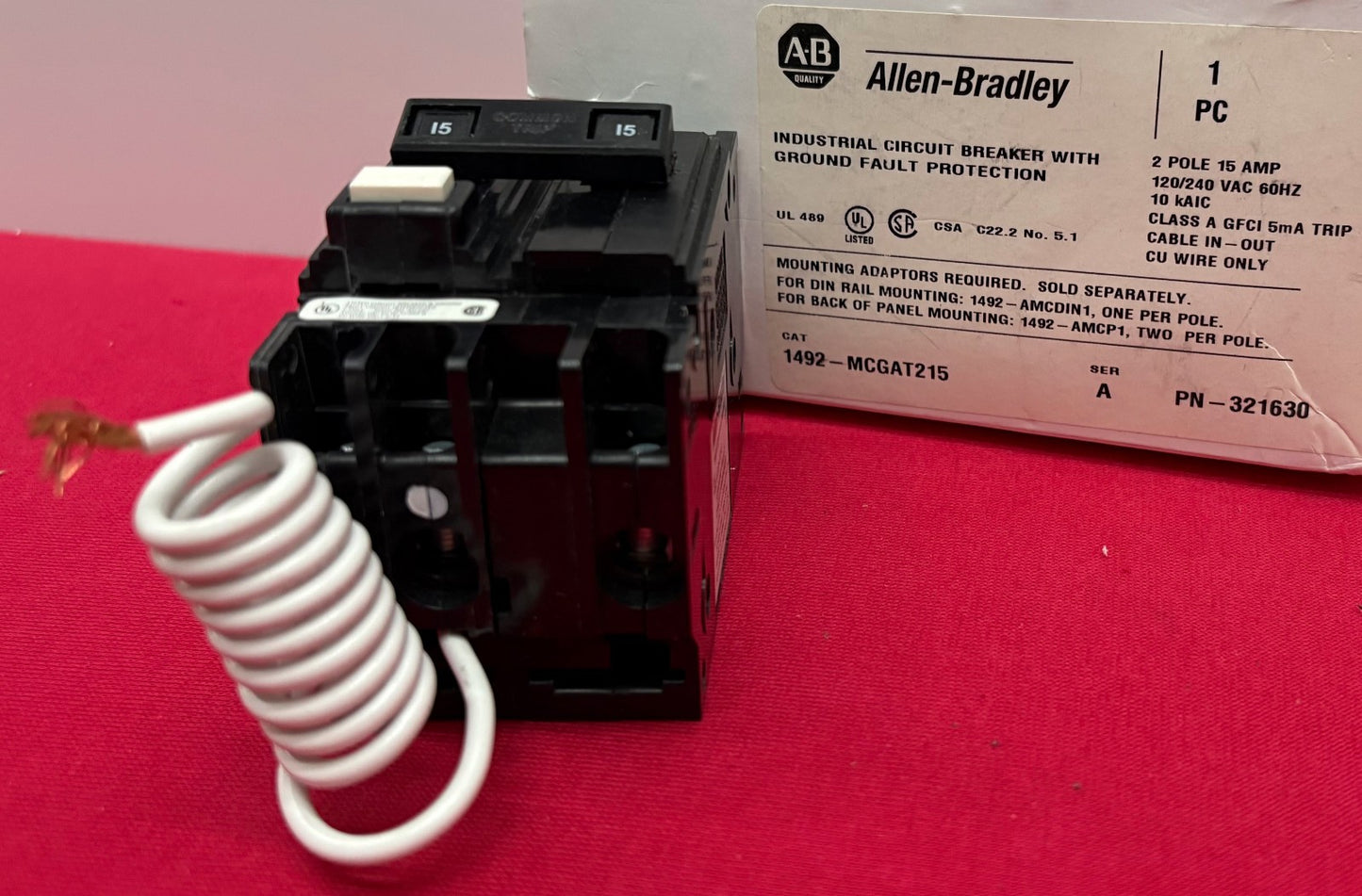 Allen-Bradley 1492-MCGAT215 SER A  15A 2-POLE GFCI GROUND FAULT CIRCUIT BREAKER