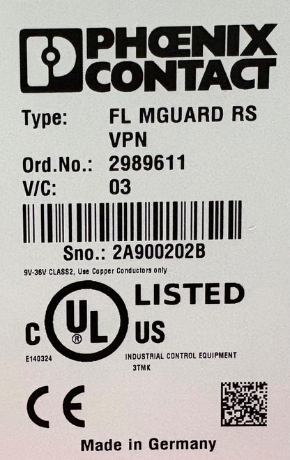 PHOENIX CONTACT FL MGUARD RSVVPN ORD.NO 2989611 ROUTER 2 PORT V/C 03