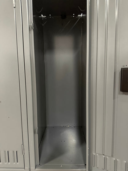 ULINE DOUBLE TIER ASSEMBLED LOCKERS STEEL 6 DOORS TOTAL 36 1/2" X 78" X 18"