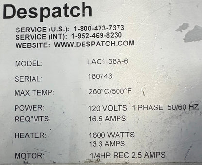 DESPATCH LAC1-38A-6 HIGH PERFORMANCE HEAVY DUTY BENCHTOP LAB CONVECTION OVEN