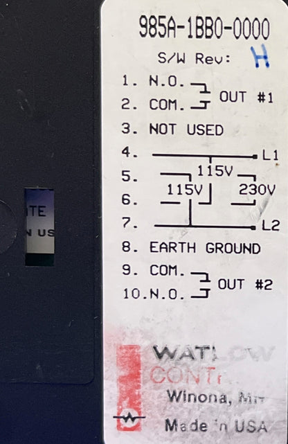 WATLOW SERIES 985 / 985A-1BB0-0000 REV H  TEMPERATURE CONTROLLER