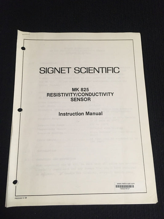 SIGNET SCIENTIFIC MK 825 抵抗率/導電率センサー取扱説明書