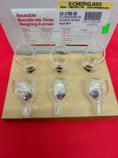 CHEMGLASS CG-1760-26 GLASS FUNNEL 10mL SOLID & 7mL LIQUID - 1 BOX OF QTY 6
