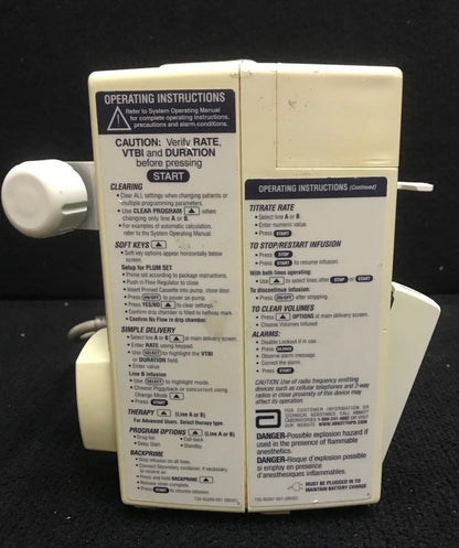 ABBOTT HOSPIRA PLUM A+ INFUSION PUMP - DUAL LINE IPX1 120VAC FOR PARTS REPAIR