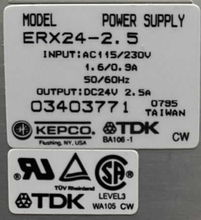 FUENTE DE ALIMENTACIÓN TDK KEPCO ERX24-2.5 ENTRADA: CA 115/230 V, 1,6/0,9 A, 50/60 HZ SALIDA: CC 24 V