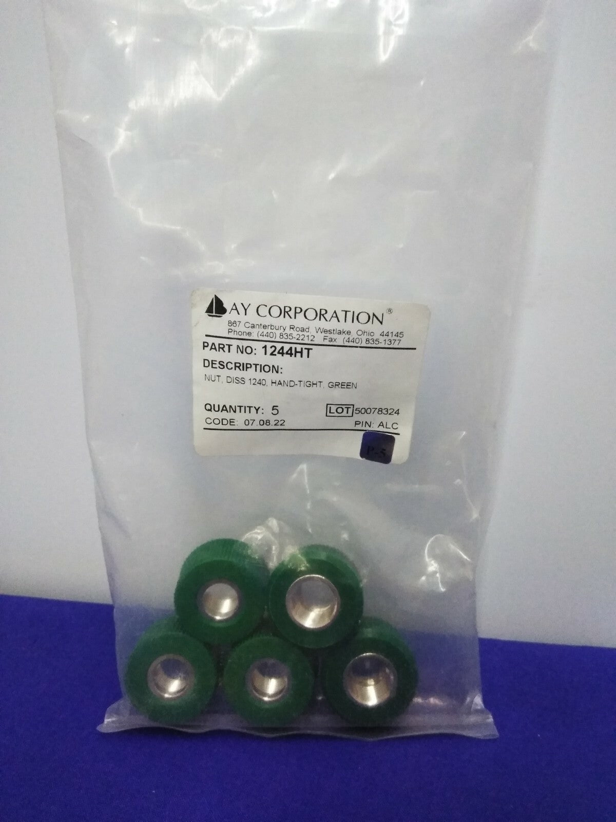 AY CORPORATION 1244HT NUT DISS 1240 HAND-TIGHT GREEN