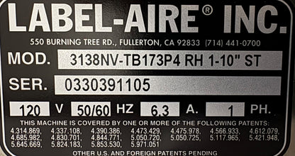LABEL-AIRE 3138-NV PRINTER APPLICATOR 3138NV-TB173P4 RH 1-10" ST - PARTS/REPAIR