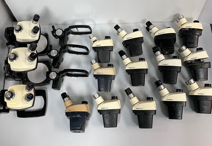 LEICA STEREOZOOM 4 MICROSCOPE HEADS  LOT OF 16 3 STANDS & 3 E-ARMS PARTS /REPAIR