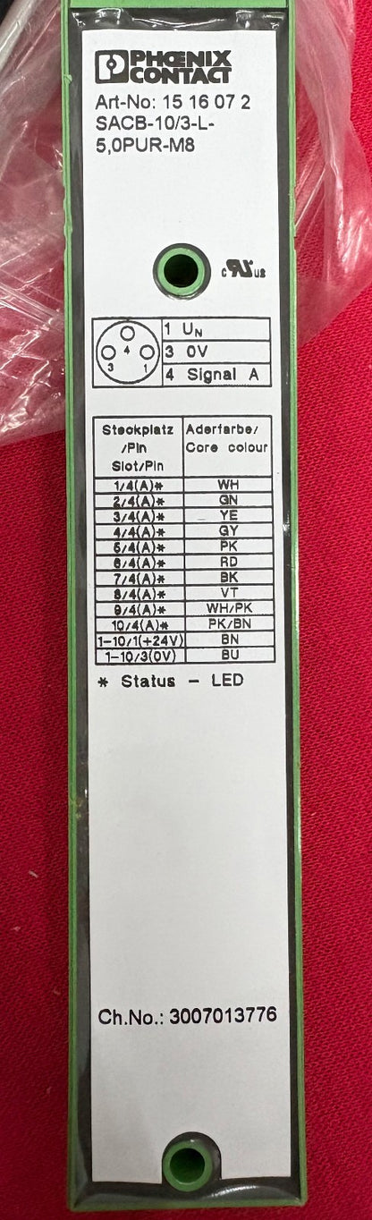 PHOENIX CONTACT ART-NO: 15 16 07 2 SACB-10/3-L-5,0PUR-M8 DISTRIBUTOR BLOCK