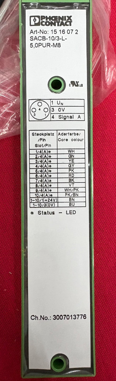 PHOENIX CONTACT ART-NO: 15 16 07 2 SACB-10/3-L-5,0PUR-M8 DISTRIBUTOR BLOCK