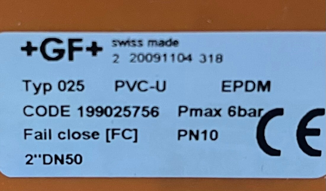 GEORG FISCHER +GF+ PVC-U TYPE 025 EPDM PNEUMATIC DIAPHRAGM PN10 2"DN50 199025756