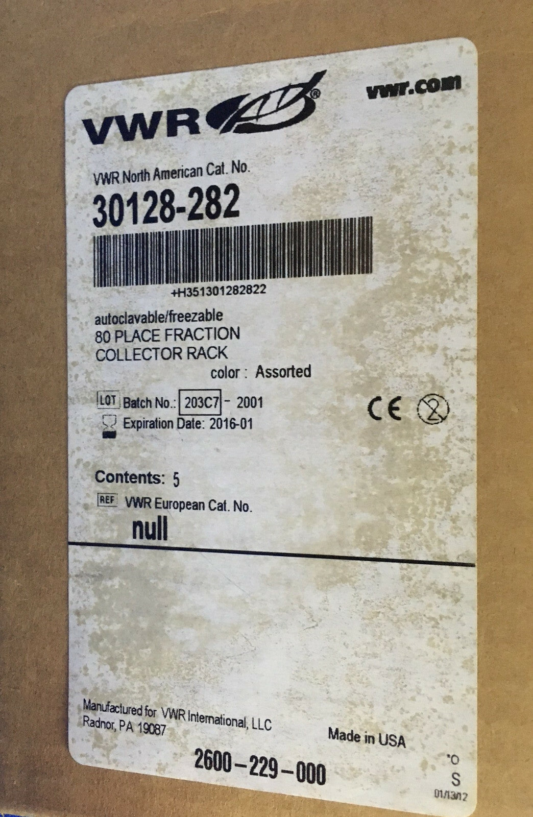 1 PAKET MIT 5 VWR 30128-282 AUTOKLAVIERBARES/GEFRIERBARES FRAKTIONSSAMMLUNGSGESTELL MIT 80 PLÄTZEN