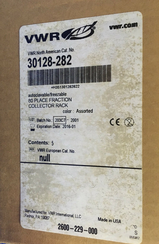 1 PAKET MIT 5 VWR 30128-282 AUTOKLAVIERBARES/GEFRIERBARES FRAKTIONSSAMMLUNGSGESTELL MIT 80 PLÄTZEN
