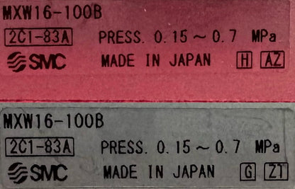 SMC MXW16-100B 2C1-83A LONG STROKE DOUBLE ACTING AIR LINEAR SLIDE - 1 LOT QTY 2