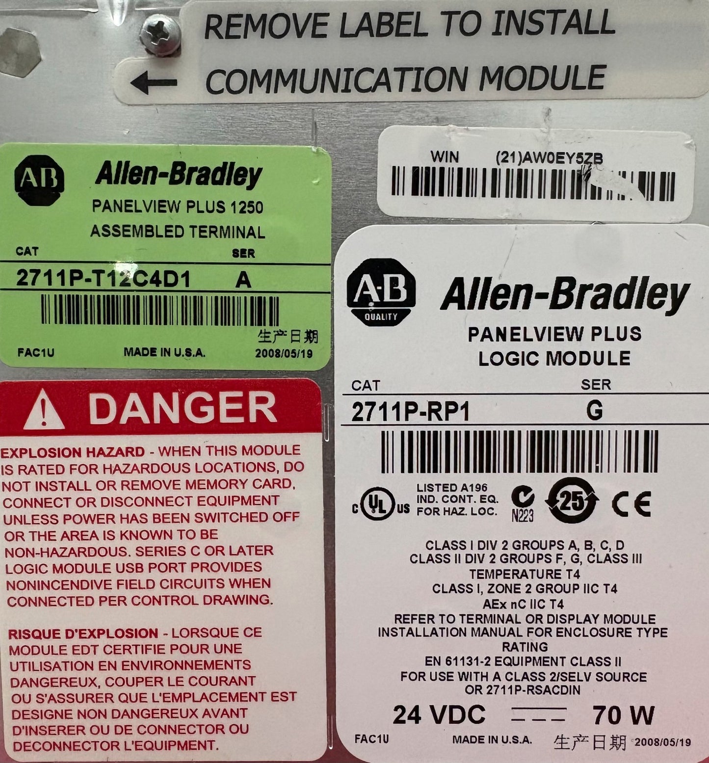 Allen Bradley AB PANELVIEW PLUS 1250 2711P-RP1 SER G LOGIC MODULE - PARTS/REPAIR