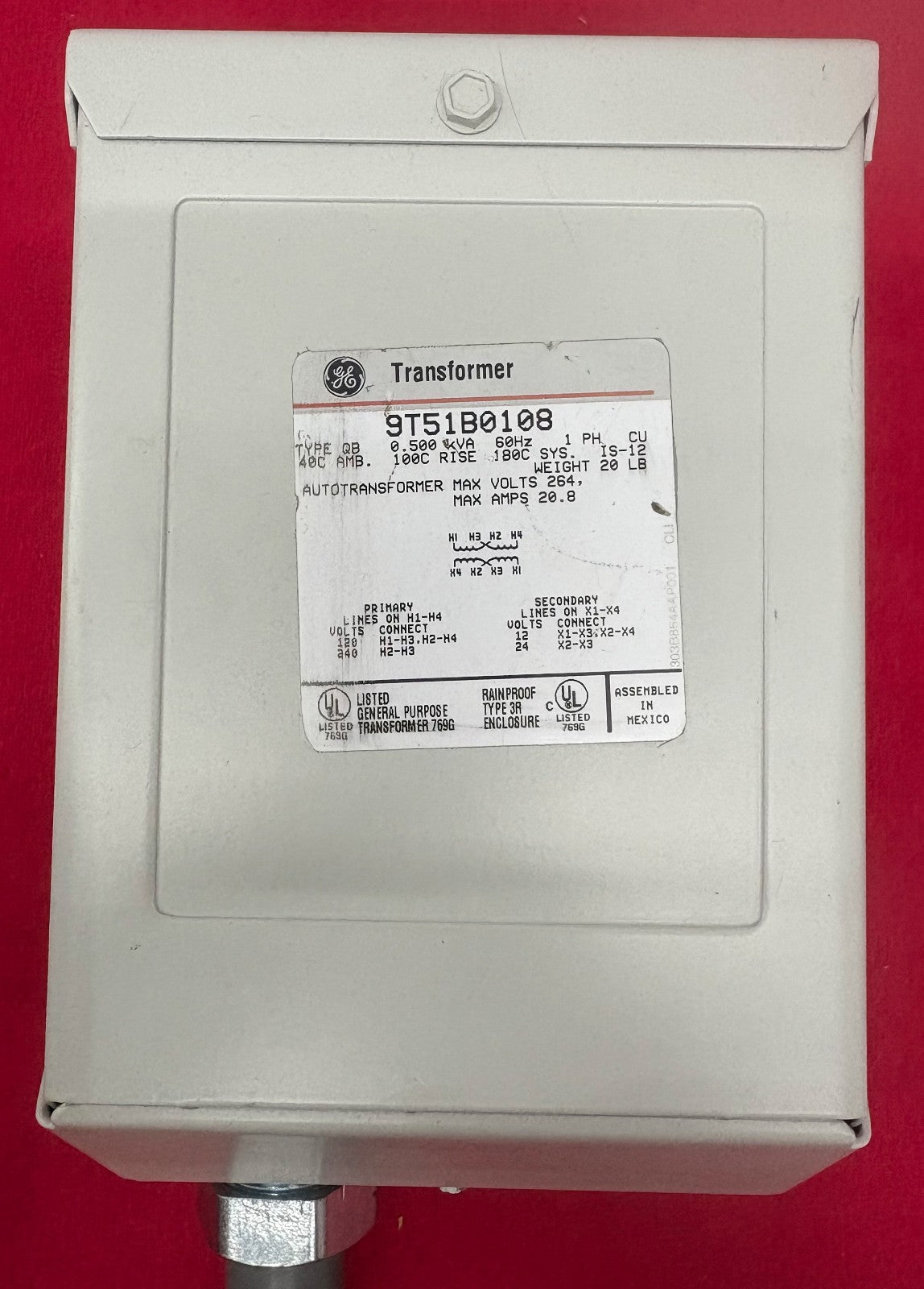 GE TRANSFORMER 9T51B0108 TYPE QB AUTOTRANSFORMER