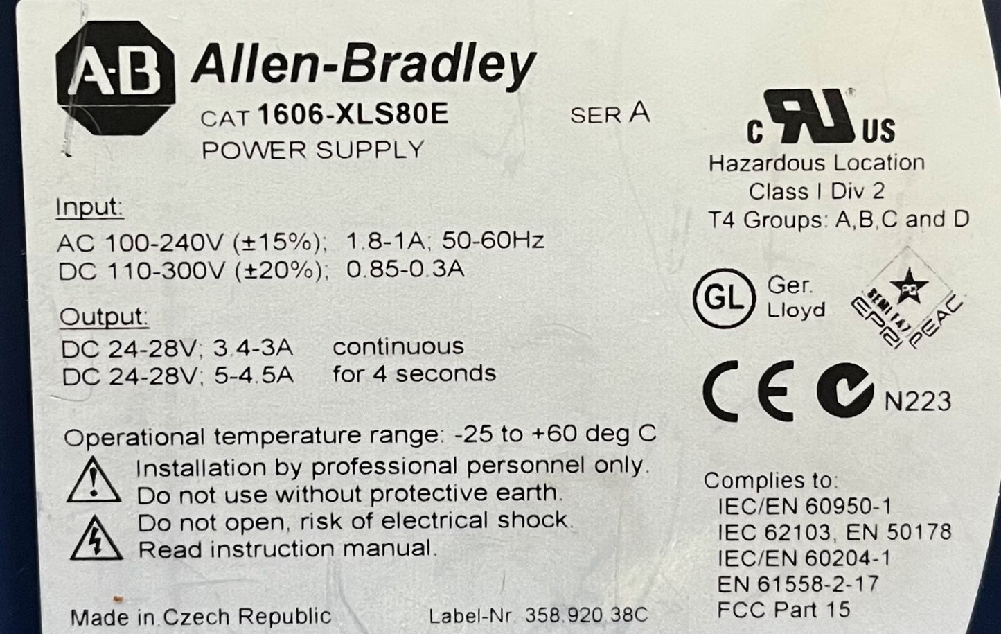 Allen-Bradley Allen Bradley AB 1606-XLS / 1606-XLS80E Ser. A NETZTEIL