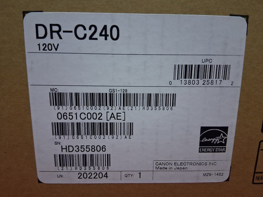 Cannon DR-C240 IMAGE FORMULA DOCUMENT SCANNER BRAND NEW