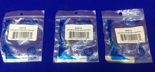 QTY 3 - CABLESTOGO 42218 / #42218 SMA-MALE TO SMA-MALE ADAPTER