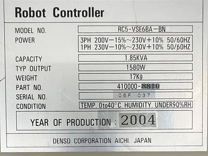 DENSO ROBOTER-STEUERGERÄT RC5-VSE6BA-BN / 410000-8810 KEINE STROMVERSORGUNG TEILE/REPARATUR