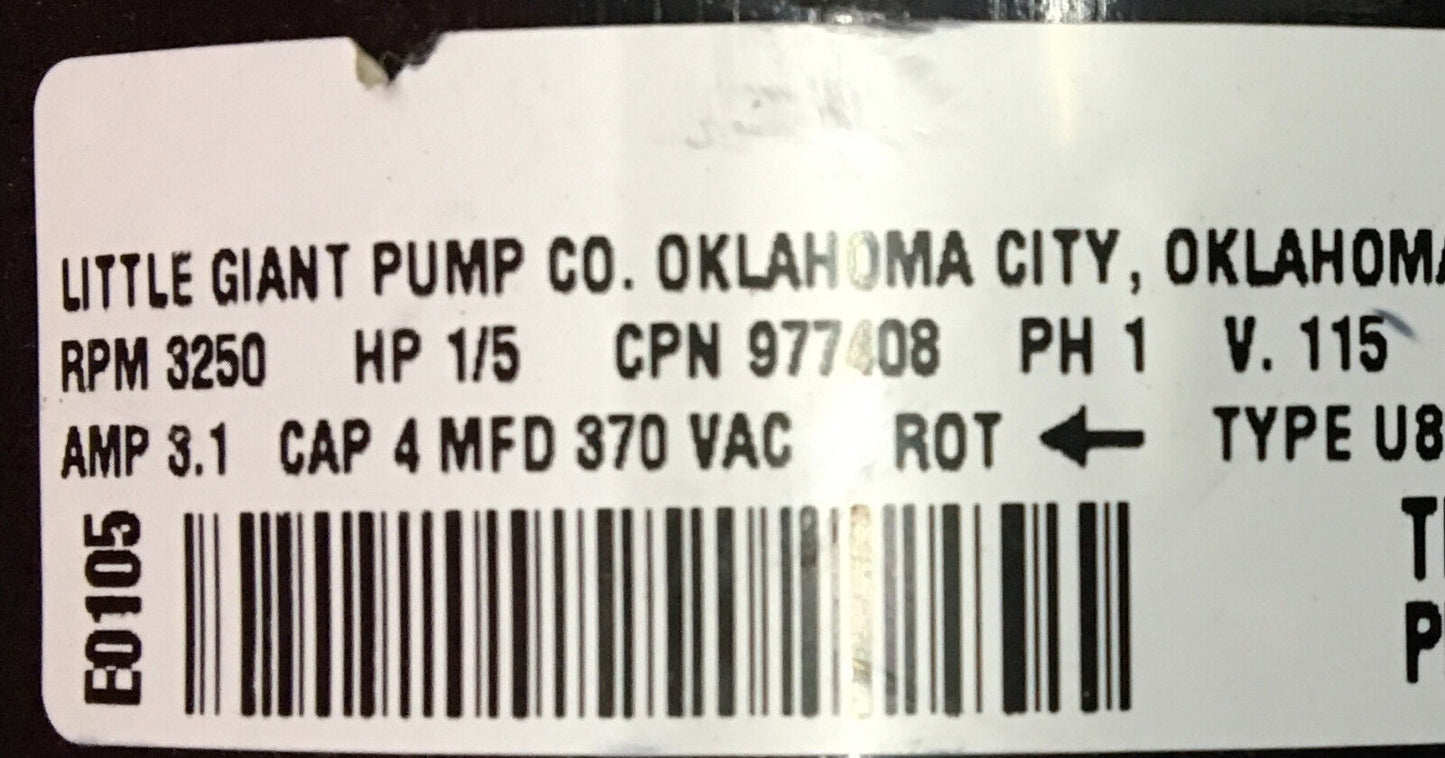 LITTLE GIANT POMP TYPE U8581 RPM 3250 PK 1/5 V115