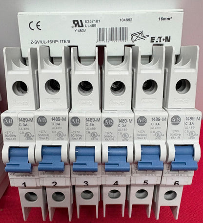 AB 1489-M1C030 SINGLE POLE CIRCUIT BREAKER -2 EATON  Z-SVUL-16/1P-1TE/6 -  QTY 2