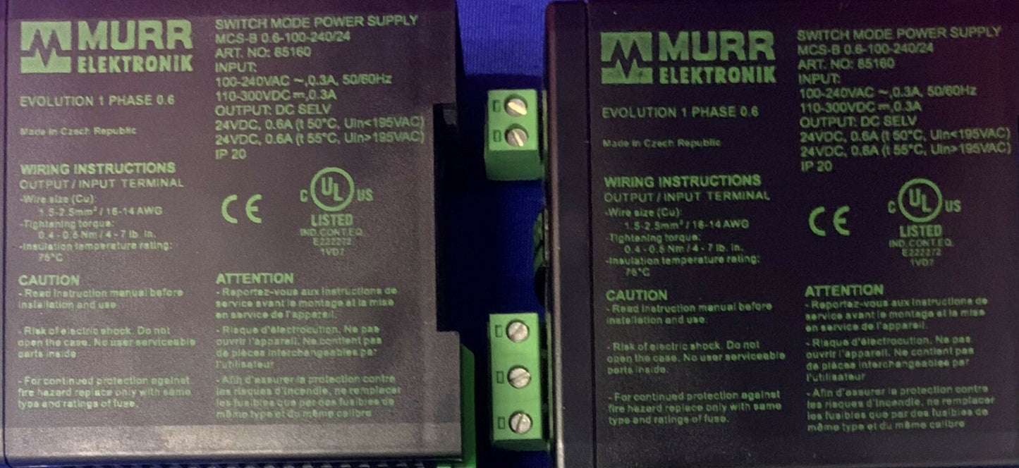 CANTIDAD 3 Murr Elektronik ARTNo.85160 MCS-B 0.6-100-240/24 Fuente de alimentación conmutada