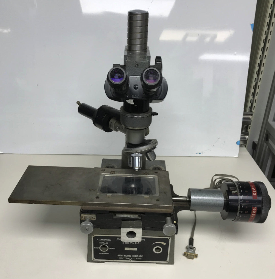 SIMPLEX MULTIPURPOSE MICROSCOPE OPTO-METRIC TOOLS INC FOR PARTS / REPAIR