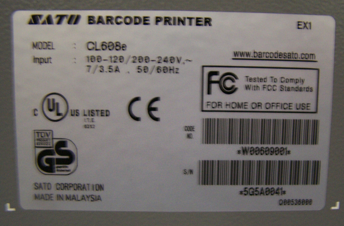 SATO CL608e BARCODE PRINTER - ITEM FOR PARTS/REPAIR