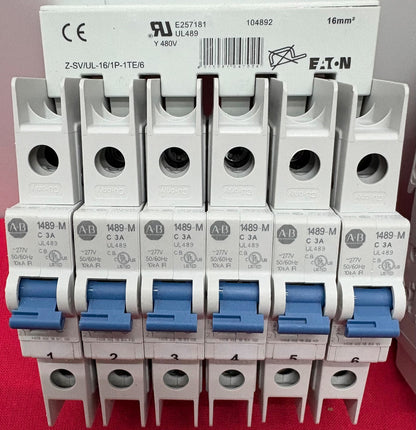AB 1489-M1C030 SINGLE POLE CIRCUIT BREAKER -2 EATON  Z-SVUL-16/1P-1TE/6 -  QTY 2