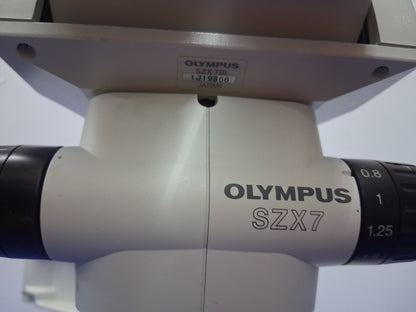OLYMPUS SZX7 8-56 X SZX-TB1 TILTING ERGONOMIC BINOCULAR MICROSCOPE DF PL 0.75X-4