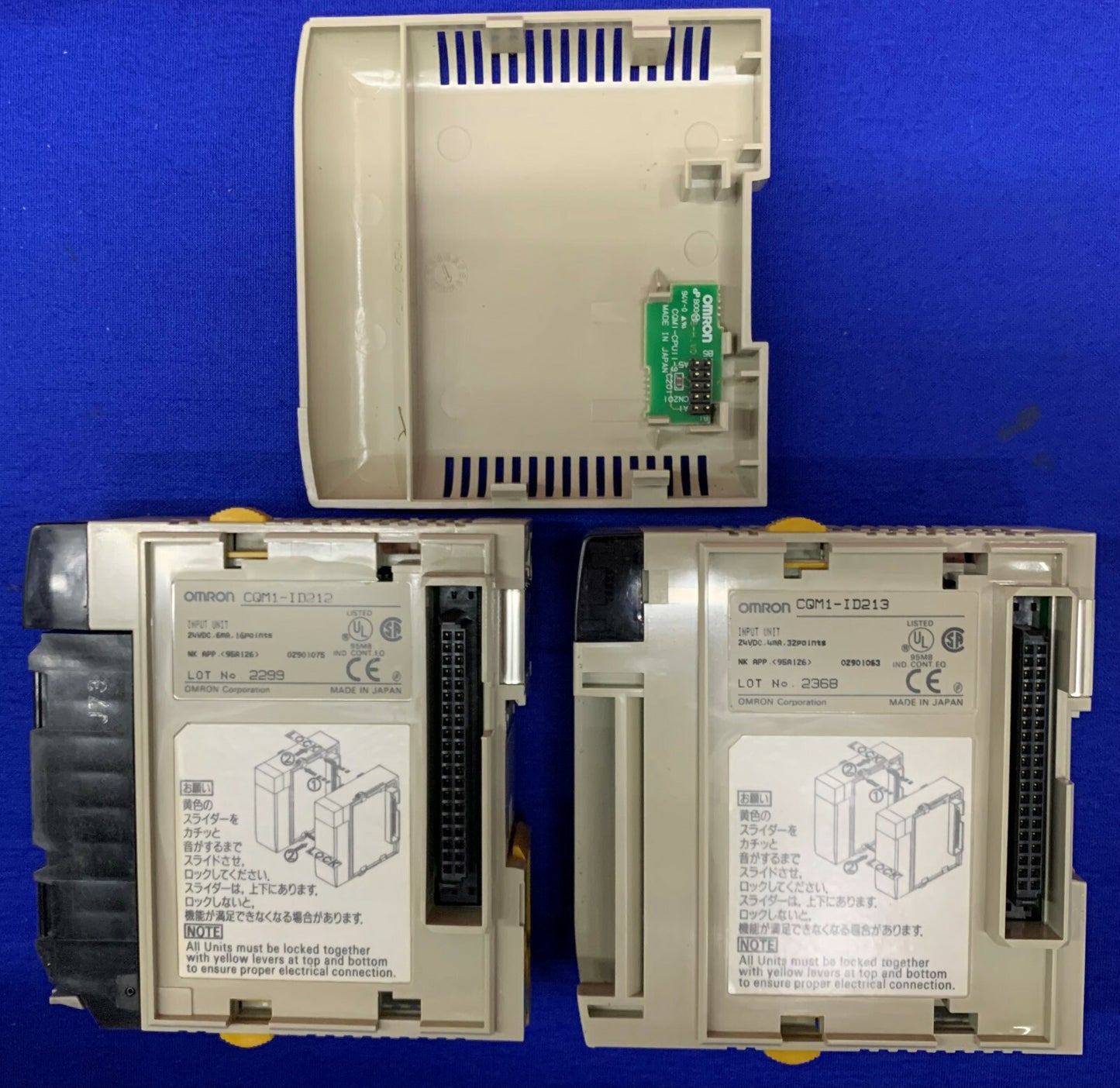 Omron (3) CQM1-OD212 / CQM1-ID213 / CQM1-ID212 PLC-modules Kaarten Relais