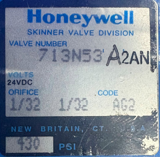 HONEYWELL 713N53A2AN SKINNER VENTILTEILUNG 24VDC ÖFFNUNG 1/32 CODE AG2 430 PSI