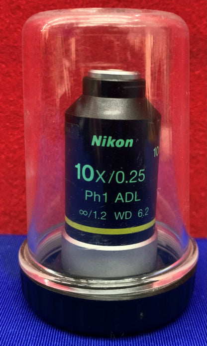 Nikon 10x/0,25 Ph1 ADL Infinite /1,2 WD 6,2 Microscoop Objectief