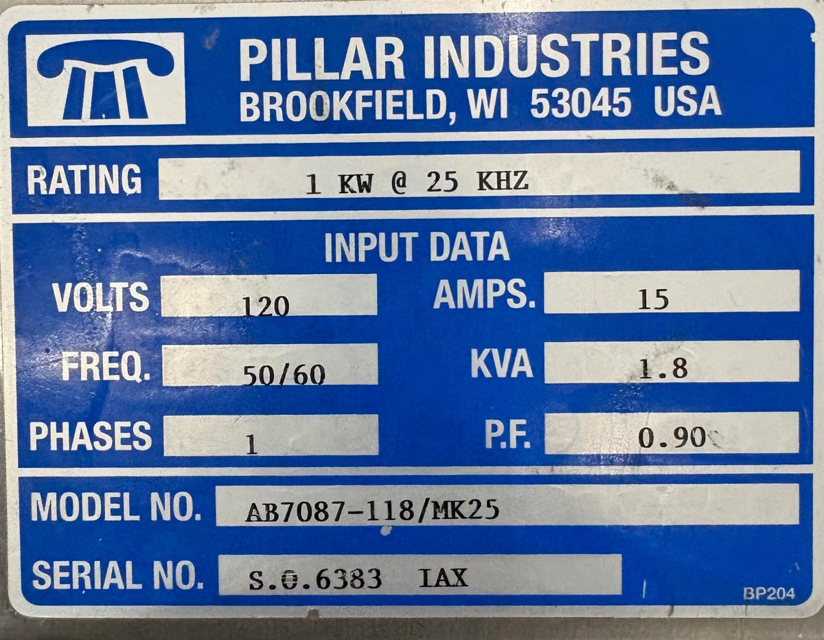 PILLAR CYCLE-DYNE MK-25 AB7087-118/MK25 120 Volt 15 AMPS PHASE 1 - PARTS/REPAIR
