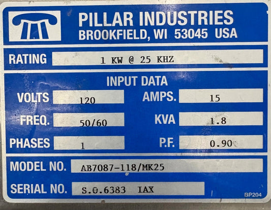 PILLAR CYCLE-DYNE MK-25 AB7087-118/MK25 120 Volt 15 AMPS PHASE 1 - PARTS/REPAIR
