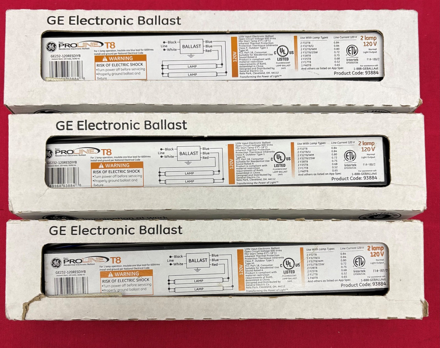 GE PROLINE RESIDENTIAL ELECTRONIC INSTANT-START BALLAST GE232-120RESDIYB - QTY 3