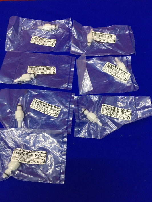 1 LOT QTY OF 7 - COLE-PARMER / COLE PARMER 06360-40 HOSE BARB VALVED