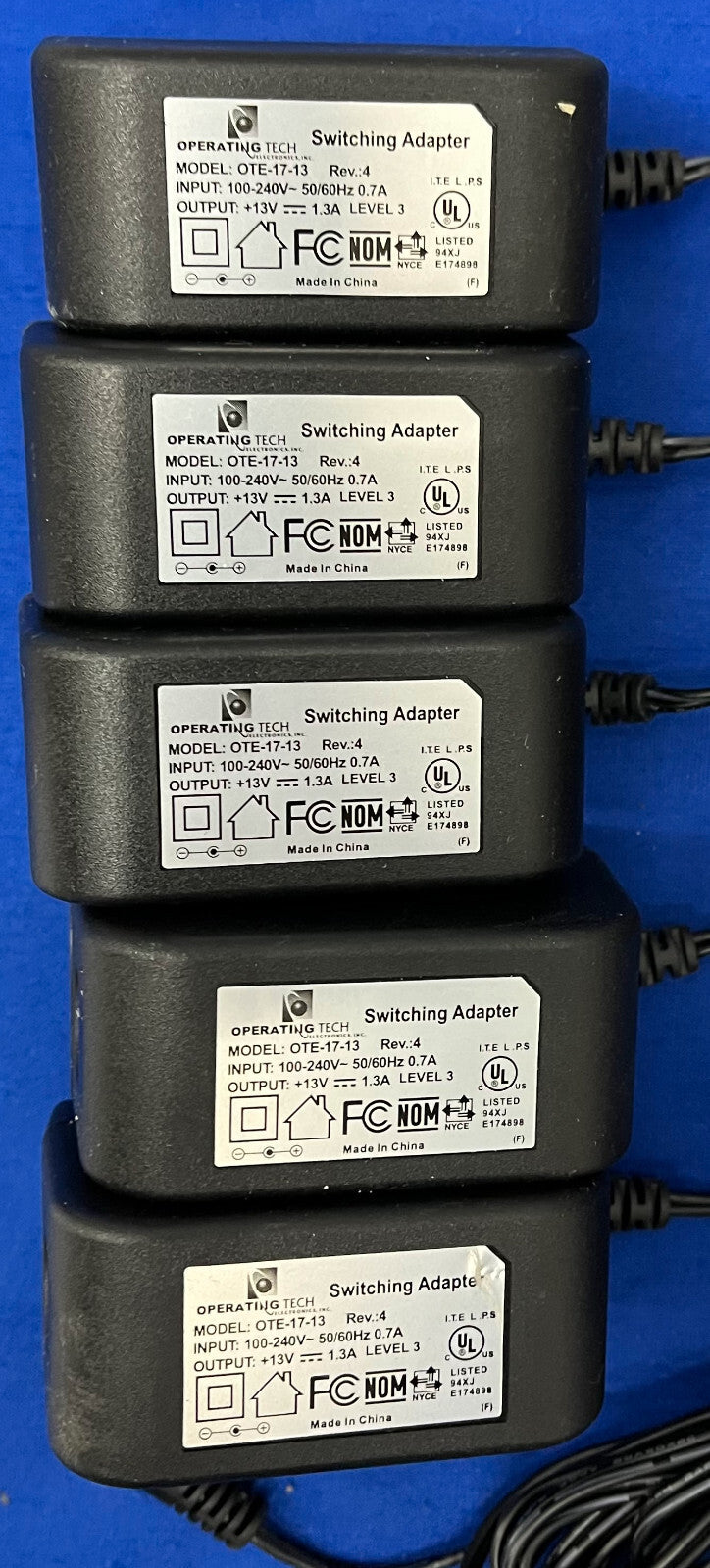オペレーティング テック OTE-17-13 REV 4 電源アダプタ 電源充電器コード プラグ 13V 数量 5
