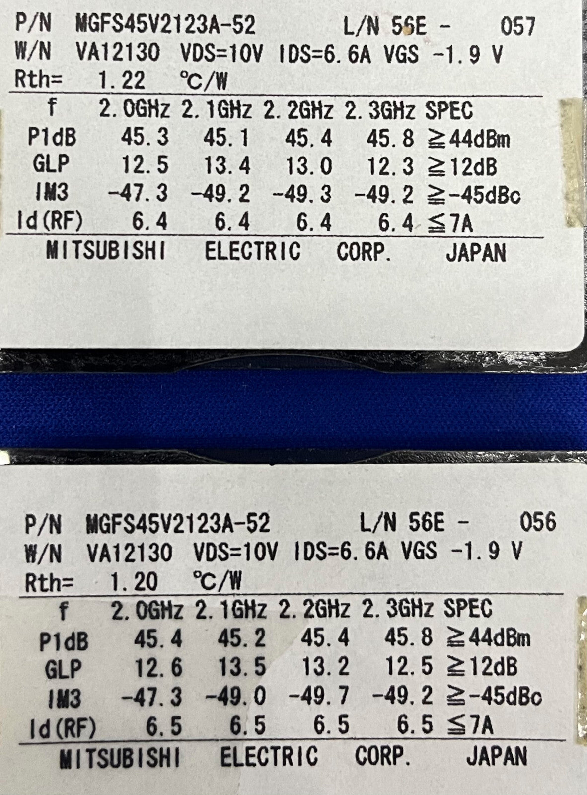 MITSUBISHI MGFS45V2123A-52 L/S BAND INTERNAMENTE MATCH POWER GaAs FET 1 LOTTO QTY 2