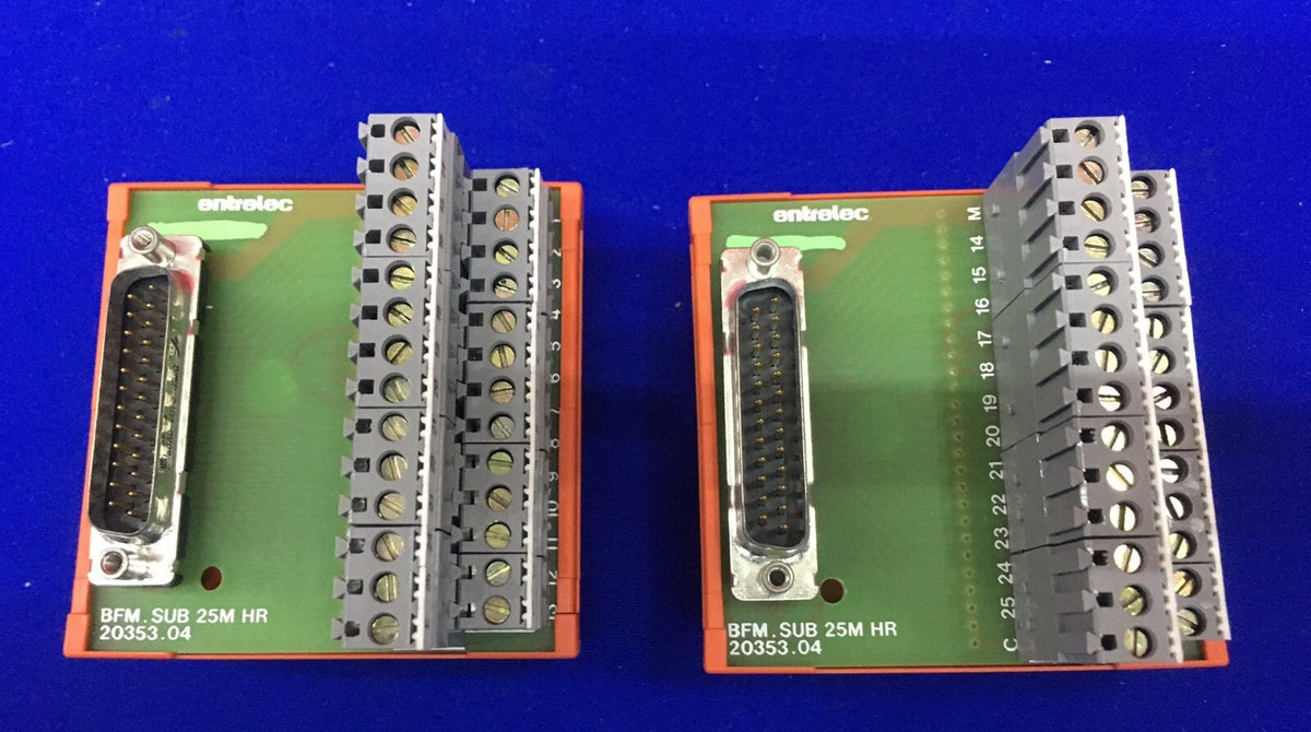 LOT DE 2 MODULES DE CONNECTEURS DE BORNES ABB ENTRELEC 002035304 BFM SUB25M HR 20353-04 