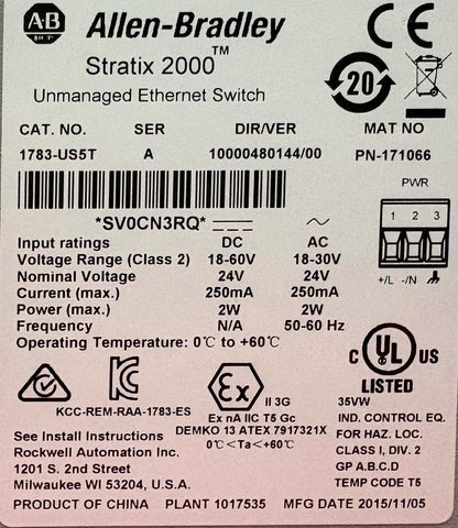 Allen Bradley AB STRATIX 2000 ™ 1783-US5T SER-A UNMANAGED ETHERNET SWITCH 171066
