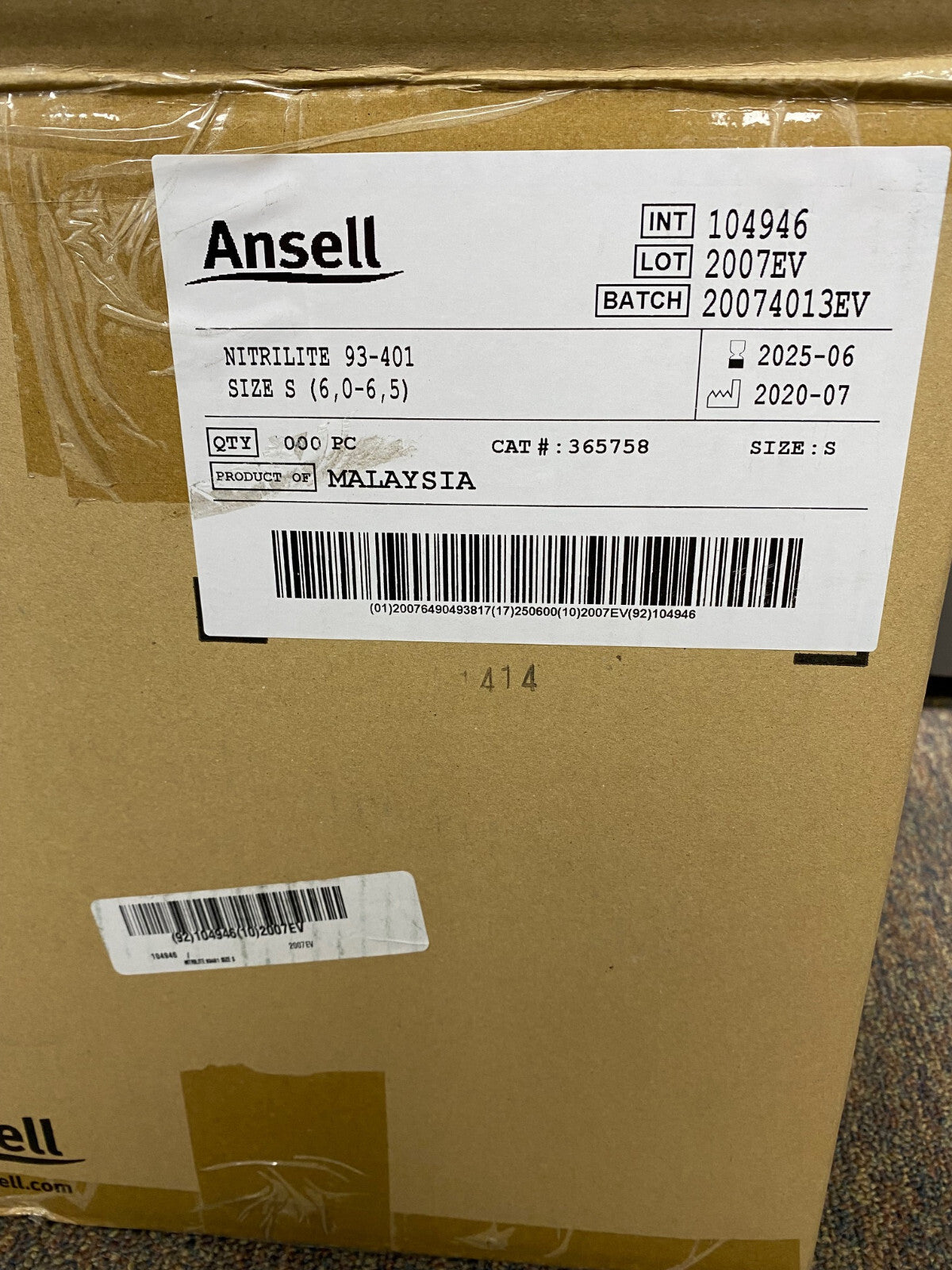 ANSELL NITRILITE® 365758 93-401 TALLA S (6,0-6,5) SALA LIMPIA 1 PAQUETE DE 1000 GUANTES