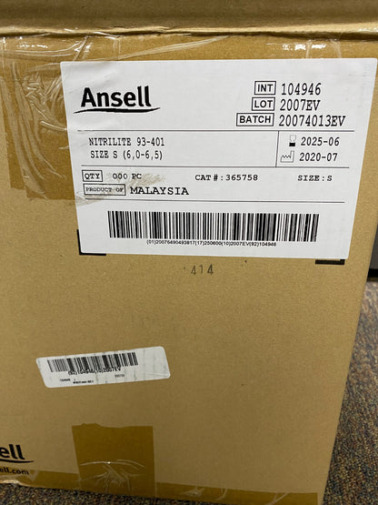ANSELL NITRILITE® 365758 93-401 TALLA S (6,0-6,5) SALA LIMPIA 1 PAQUETE DE 1000 GUANTES